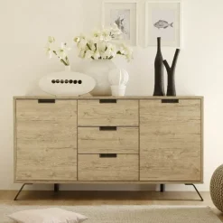 Garnero Arredamenti Credenze Moderne|Madie Moderne-Credenza 156x86h cm 2 ante 3 cassetti moderna sherwood oak Juvena