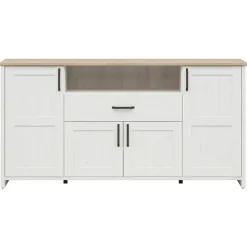 Garnero Arredamenti Credenze Moderne|Madie Moderne-Credenza 194x99h cm 4 ante 1 cassetto scandinava bianco frassinato rovere Lars