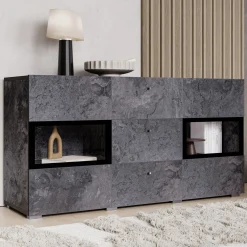 Garnero Arredamenti Credenze Moderne|Madie Moderne-Credenza 132x70h cm 2 ante 3 cassetti moderna nero Emotion Gihome® Ossido