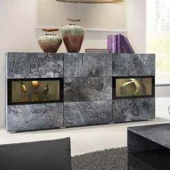 Garnero Arredamenti Credenze Moderne|Madie Moderne-Credenza 132x70h cm 2 ante 3 cassetti moderna nero Emotion Gihome® Ossido