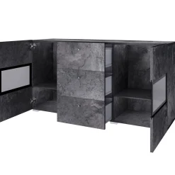Garnero Arredamenti Credenze Moderne|Madie Moderne-Credenza 132x70h cm 2 ante 3 cassetti moderna nero Emotion Gihome® Ossido