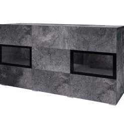 Garnero Arredamenti Credenze Moderne|Madie Moderne-Credenza 132x70h cm 2 ante 3 cassetti moderna nero Emotion Gihome® Ossido
