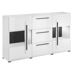 Garnero Arredamenti Credenze Moderne|Madie Moderne-Credenza 180x103h cm 2 ante 3 cassetti con vetrinetta moderna bianco opaco e lucido Maiorca Bianco Lucido