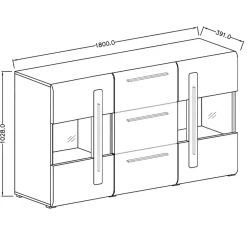 Garnero Arredamenti Credenze Moderne|Madie Moderne-Credenza 180x103h cm 2 ante 3 cassetti con vetrinetta moderna bianco opaco e lucido Maiorca Bianco Lucido