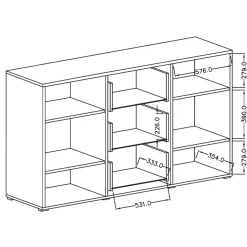 Garnero Arredamenti Credenze Moderne|Madie Moderne-Credenza 180x103h cm 2 ante 3 cassetti con vetrinetta moderna bianco opaco e lucido Maiorca Bianco Lucido