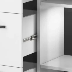 Garnero Arredamenti Credenze Moderne|Madie Moderne-Credenza 180x103h cm 2 ante 3 cassetti con vetrinetta moderna bianco opaco e lucido Maiorca Bianco Lucido