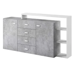 Garnero Arredamenti Credenze Moderne|Madie Moderne-Credenza 180x98h cm 2 ante 4 cassetti moderna bianco cemento Megan Gihome® Cemento - Bianco opaco