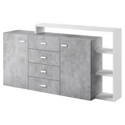 Garnero Arredamenti Credenze Moderne|Madie Moderne-Credenza 180x98h cm 2 ante 4 cassetti moderna bianco cemento Megan Gihome® Cemento - Bianco opaco