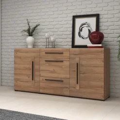 Garnero Arredamenti Credenze Moderne|Madie Moderne-Credenza 180x86h cm 2 ante 3 cassetti moderna rovere nero Maiorca