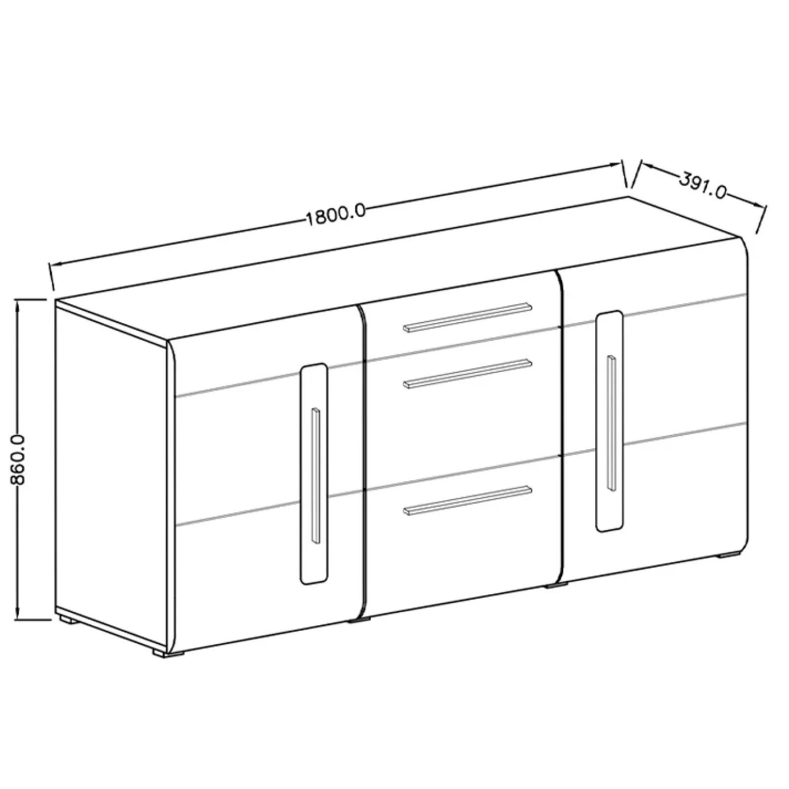 Garnero Arredamenti Credenze Moderne|Madie Moderne-Credenza 180x86h cm 2 ante 3 cassetti moderna rovere nero Maiorca