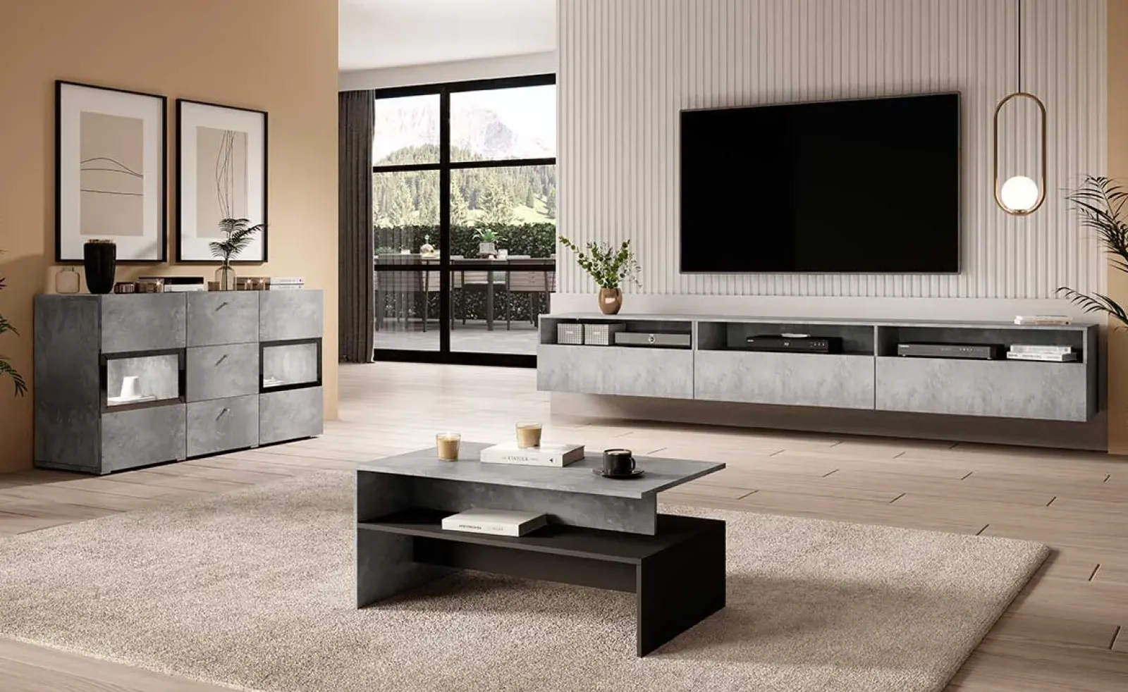 Garnero Arredamenti Credenze Moderne|Madie Moderne-Credenza 132x70h cm 2 ante 3 cassetti moderna Emotion Gihome® Cemento