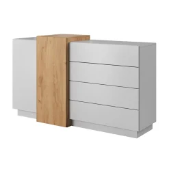 Garnero Arredamenti Credenze Moderne|Madie Moderne-Credenza 160x94h cm 2 ante 4 cassetti moderna quercia bianco opaco James