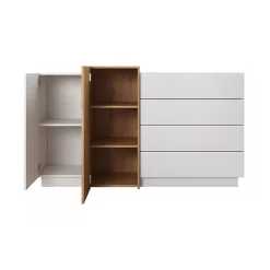 Garnero Arredamenti Credenze Moderne|Madie Moderne-Credenza 160x94h cm 2 ante 4 cassetti moderna quercia bianco opaco James