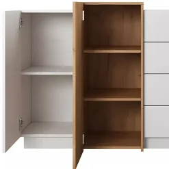 Garnero Arredamenti Credenze Moderne|Madie Moderne-Credenza 160x94h cm 2 ante 4 cassetti moderna quercia bianco opaco James