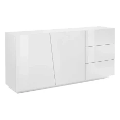 Garnero Arredamenti Credenze Moderne|Madie Moderne-Credenza 180x86h cm 2 ante 3 cassetti Candia Gihome® Bianco Lucido