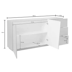 Garnero Arredamenti Credenze Moderne|Madie Moderne-Credenza 180x86h cm 2 ante 3 cassetti Candia Gihome® Bianco Lucido
