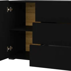 Garnero Arredamenti Credenze Moderne|Madie Moderne-Credenza 140x63h cm 2 ante 3 cassetti moderna soggiorno nero Fusion Nero Opaco