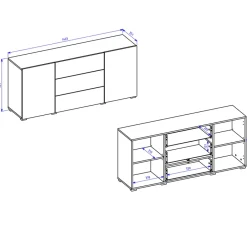Garnero Arredamenti Credenze Moderne|Madie Moderne-Credenza 140x63h cm 2 ante 3 cassetti moderna soggiorno nero Fusion Nero Opaco