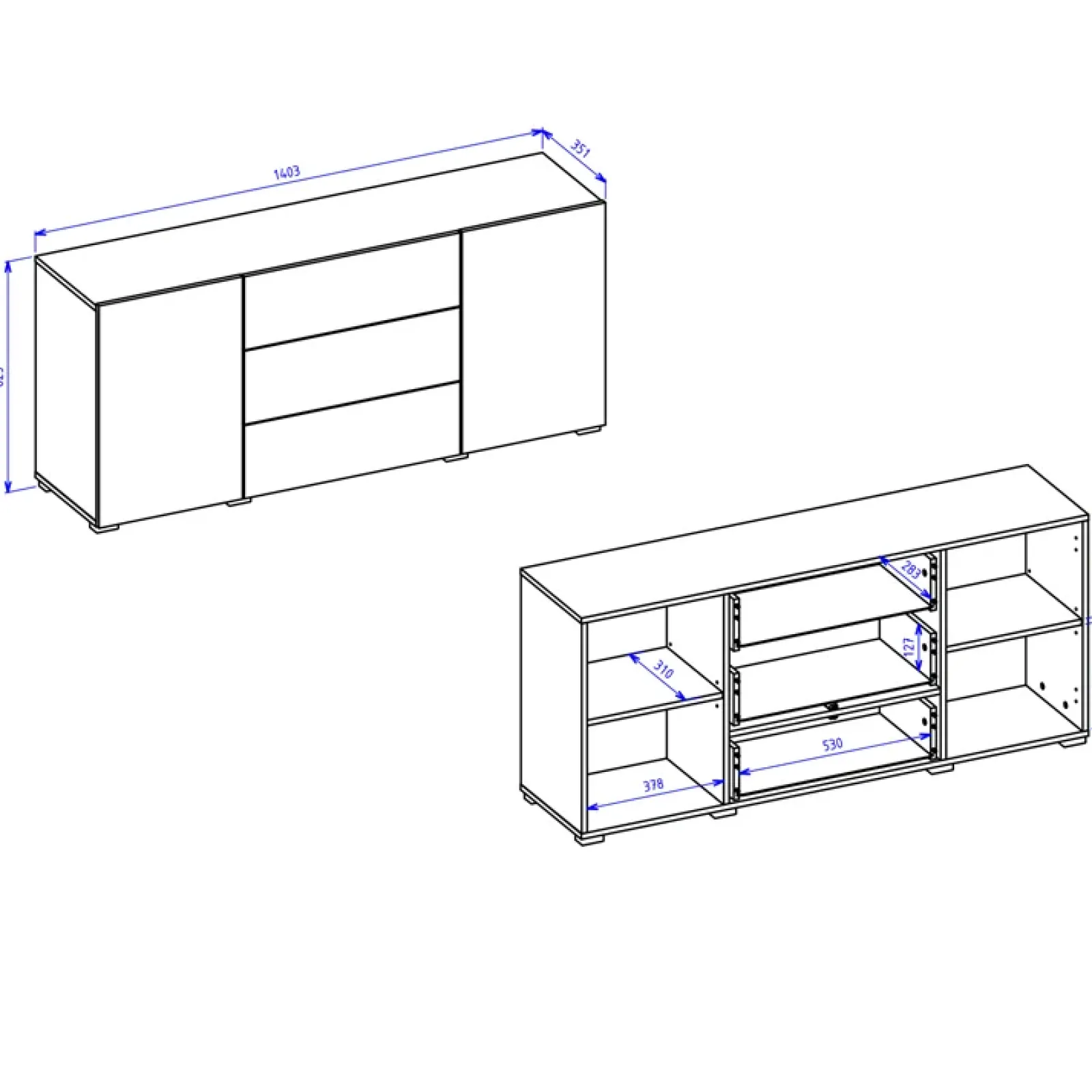 Garnero Arredamenti Credenze Moderne|Madie Moderne-Credenza 140x63h cm 2 ante 3 cassetti moderna soggiorno nero Fusion Nero Opaco