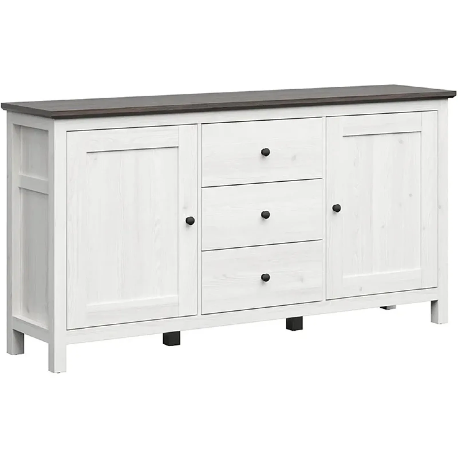 Garnero Arredamenti Credenze Moderne|Madie Moderne-Credenza 186x96h cm 2 ante 3 cassetti arte povera pino bianco frassinato grafite Holga Bianco Frassinato - Grafite