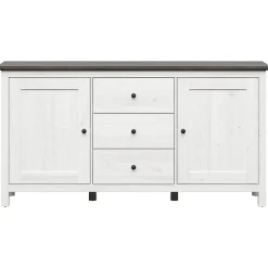 Garnero Arredamenti Credenze Moderne|Madie Moderne-Credenza 186x96h cm 2 ante 3 cassetti arte povera pino bianco frassinato grafite Holga Bianco Frassinato - Grafite