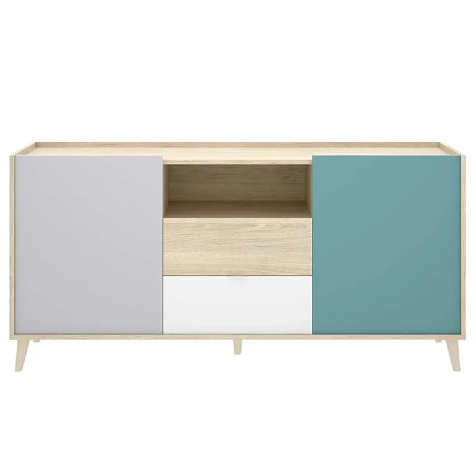 Garnero Arredamenti Credenze Moderne|Madie Moderne-Credenza 155x75h cm 2 ante 2 cassetti rovere grigio bianco petrolio Dominic