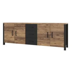 Garnero Arredamenti Credenze Moderne|Madie Moderne-Credenza 220x79h cm 4 ante 3 cassetti moderna quercia nero opaco Nebraska Rovere Rustico - Nero opaco