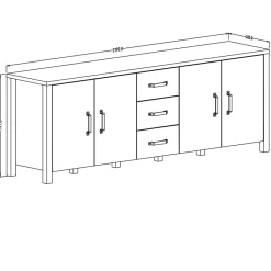 Garnero Arredamenti Credenze Moderne|Madie Moderne-Credenza 220x79h cm 4 ante 3 cassetti moderna quercia nero opaco Nebraska Rovere Rustico - Nero opaco