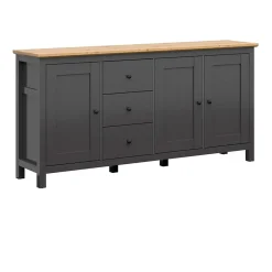 Garnero Arredamenti Credenze Moderne|Madie Moderne-Credenza 199x96h cm 3 ante 3 cassetti nero grafite rovere chiaro Holga Grafite - Rovere