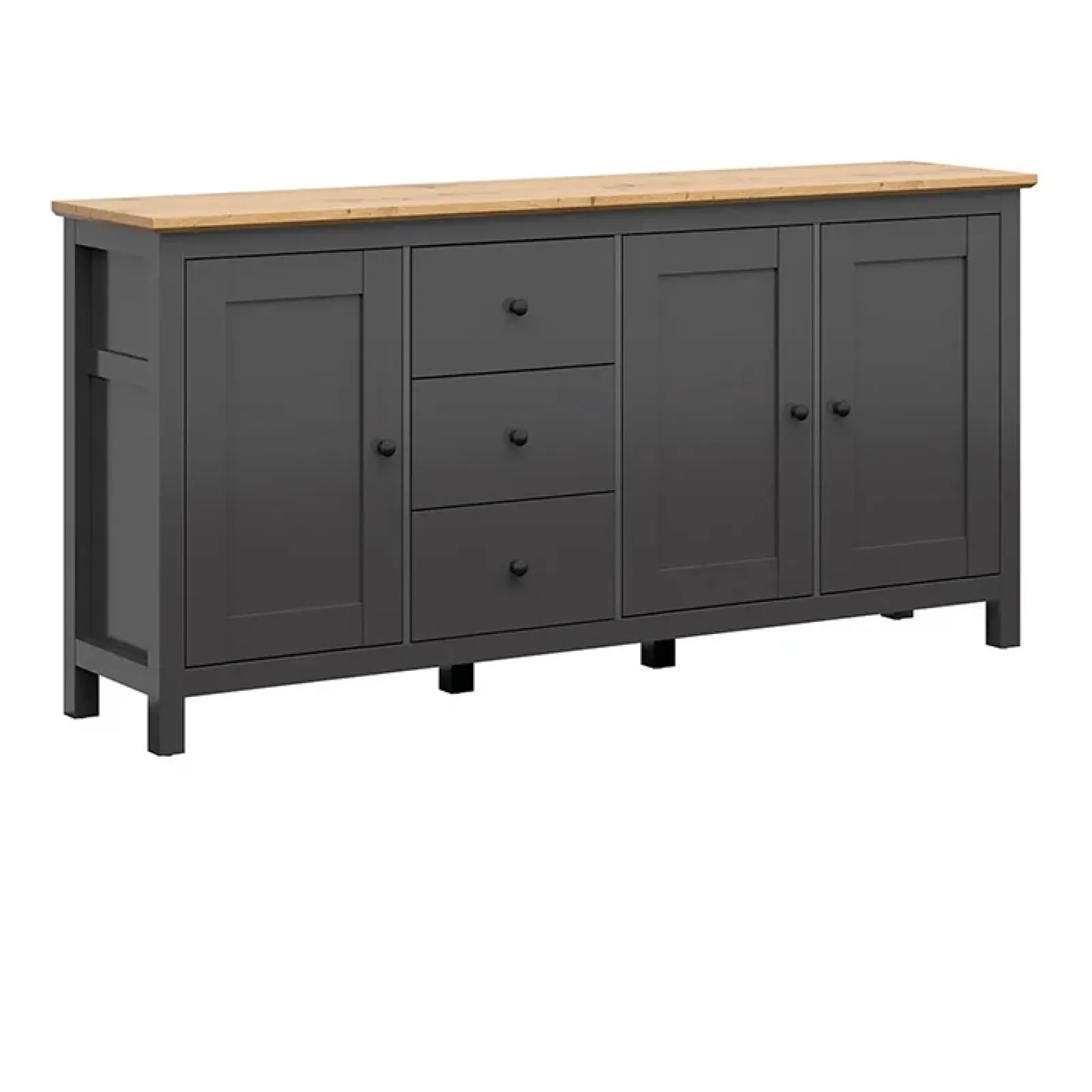 Garnero Arredamenti Credenze Moderne|Madie Moderne-Credenza 199x96h cm 3 ante 3 cassetti nero grafite rovere chiaro Holga Grafite - Rovere