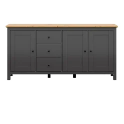 Garnero Arredamenti Credenze Moderne|Madie Moderne-Credenza 199x96h cm 3 ante 3 cassetti nero grafite rovere chiaro Holga Grafite - Rovere