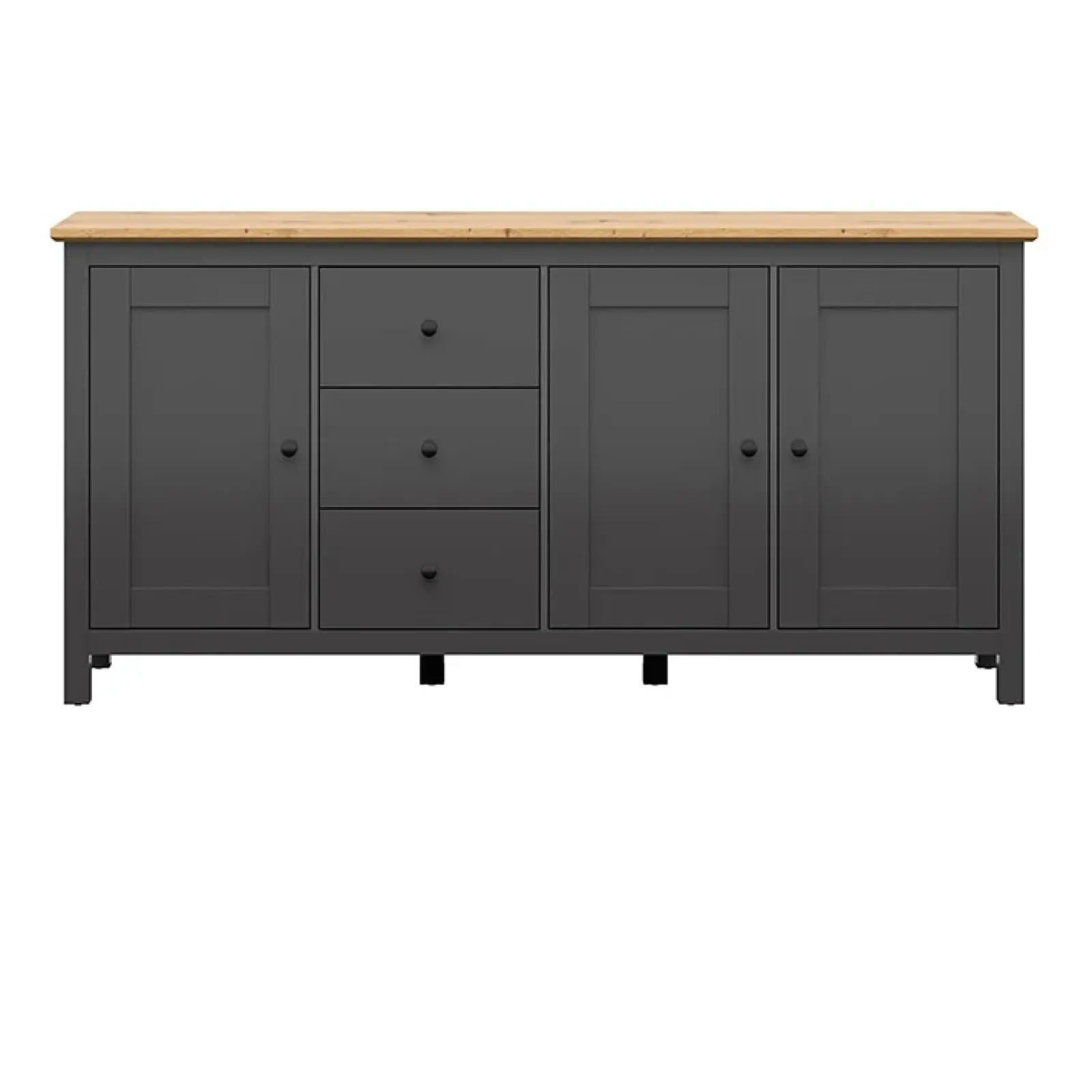 Garnero Arredamenti Credenze Moderne|Madie Moderne-Credenza 199x96h cm 3 ante 3 cassetti nero grafite rovere chiaro Holga Grafite - Rovere
