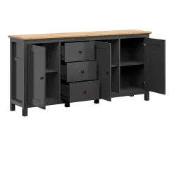 Garnero Arredamenti Credenze Moderne|Madie Moderne-Credenza 199x96h cm 3 ante 3 cassetti nero grafite rovere chiaro Holga Grafite - Rovere