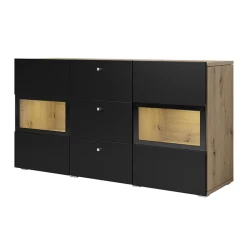 Garnero Arredamenti Credenze Moderne|Madie Moderne-Credenza 132x70h cm 2 ante 3 cassetti rovere chiaro nero Emotion Gihome® Rovere - Nero opaco