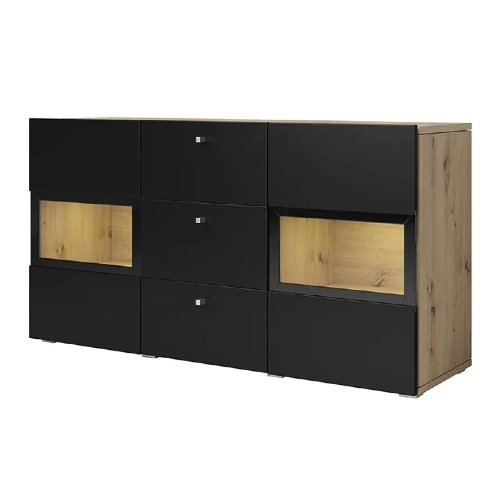 Garnero Arredamenti Credenze Moderne|Madie Moderne-Credenza 132x70h cm 2 ante 3 cassetti rovere chiaro nero Emotion Gihome® Rovere - Nero opaco