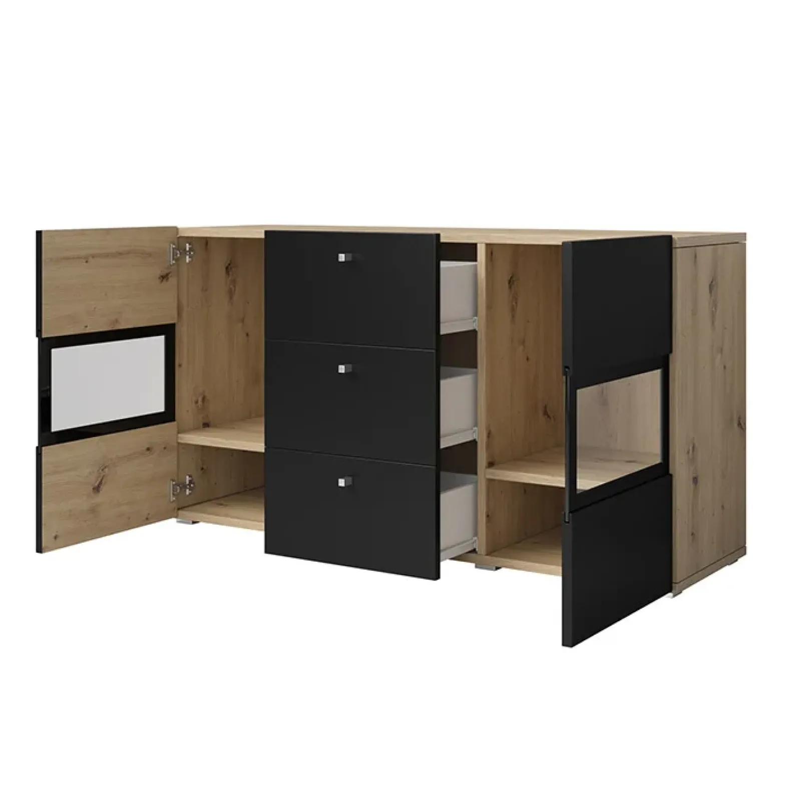 Garnero Arredamenti Credenze Moderne|Madie Moderne-Credenza 132x70h cm 2 ante 3 cassetti rovere chiaro nero Emotion Gihome® Rovere - Nero opaco
