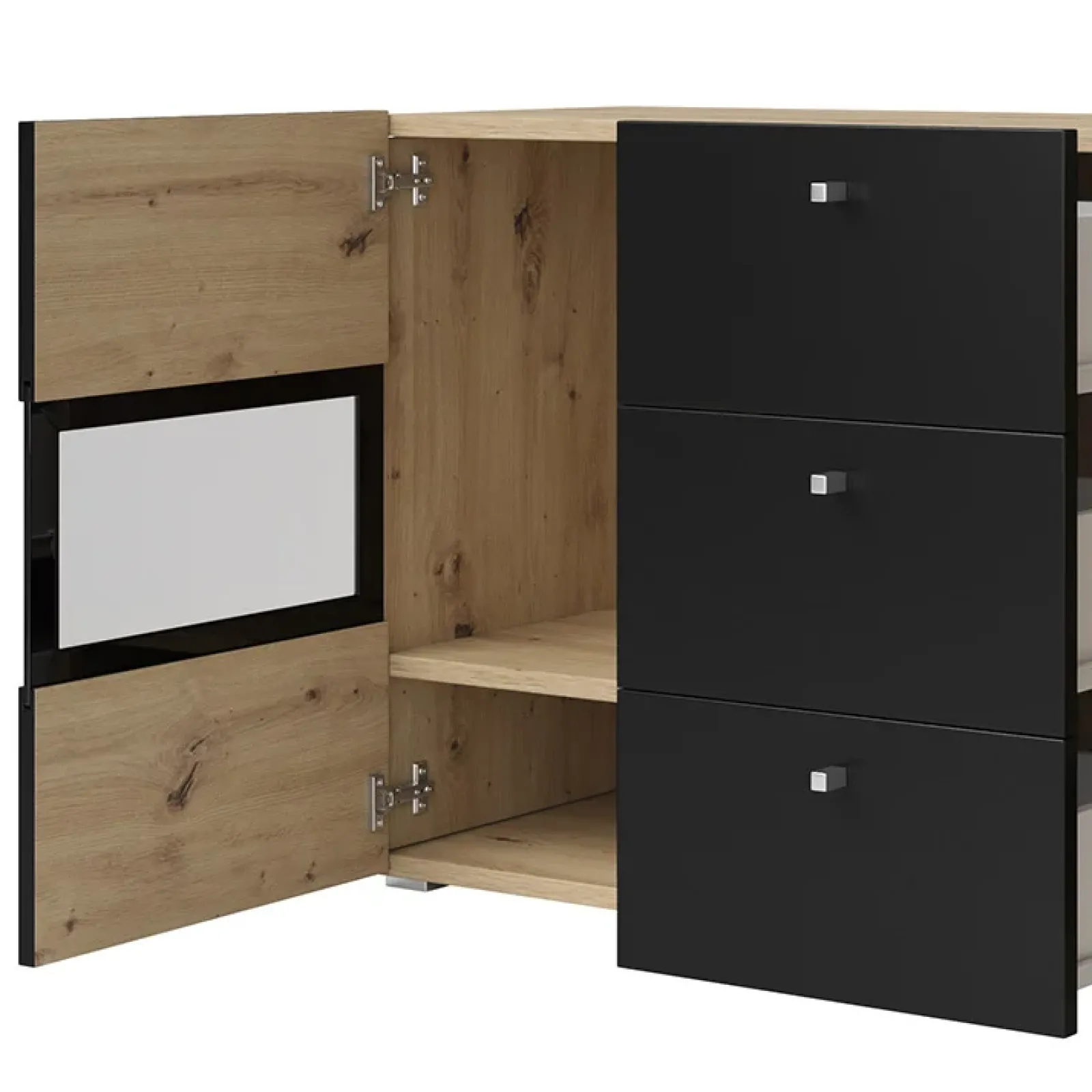 Garnero Arredamenti Credenze Moderne|Madie Moderne-Credenza 132x70h cm 2 ante 3 cassetti rovere chiaro nero Emotion Gihome® Rovere - Nero opaco