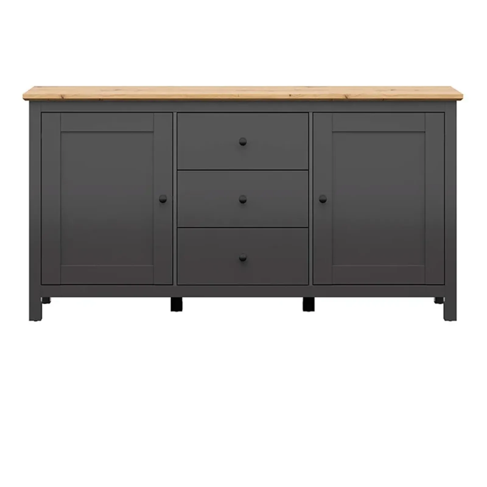 Garnero Arredamenti Credenze Moderne|Madie Moderne-Credenza 186x96h cm 2 ante 3 cassetti nero grafite rovere chiaro Holga Grafite - Rovere