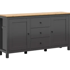 Garnero Arredamenti Credenze Moderne|Madie Moderne-Credenza 186x96h cm 2 ante 3 cassetti nero grafite rovere chiaro Holga Grafite - Rovere