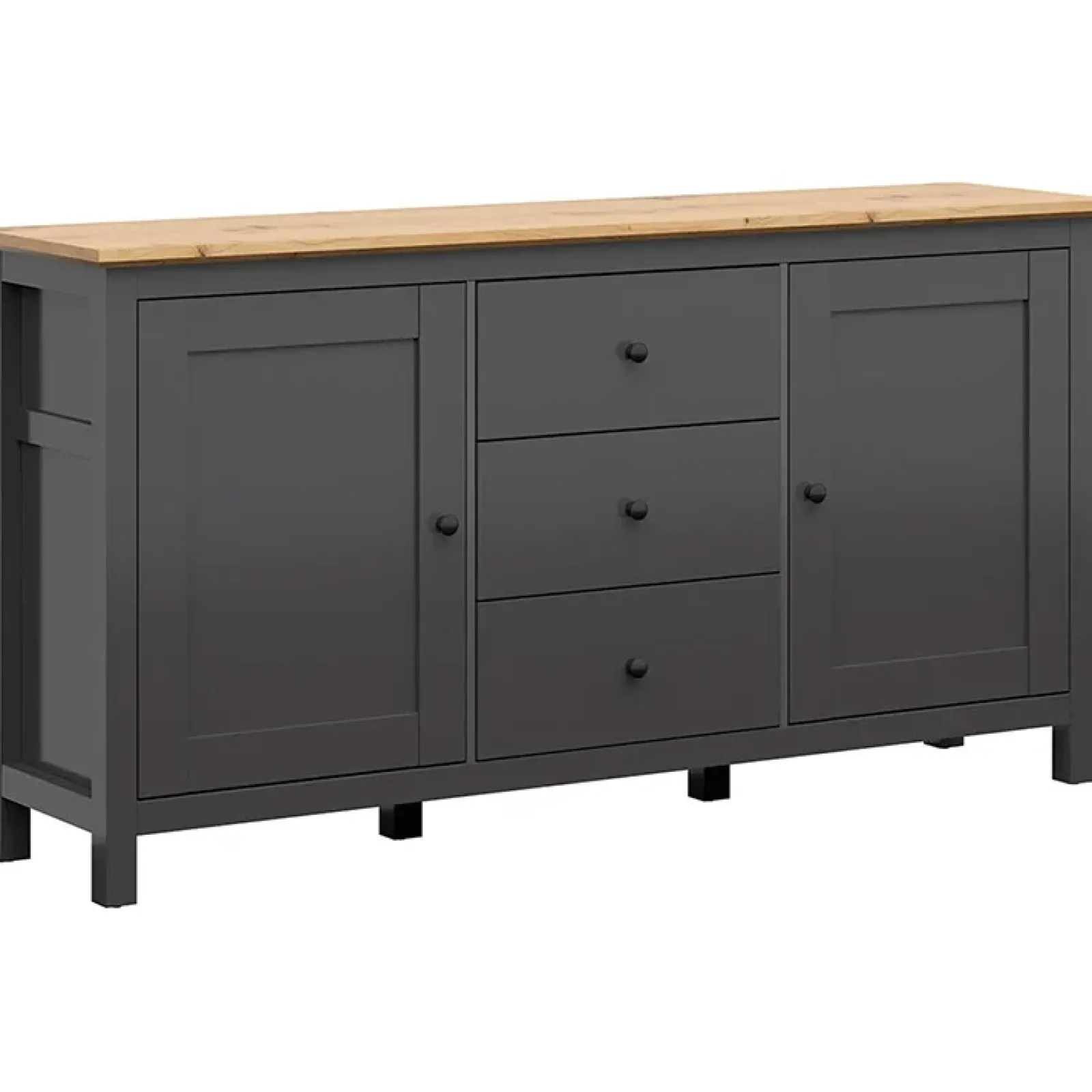 Garnero Arredamenti Credenze Moderne|Madie Moderne-Credenza 186x96h cm 2 ante 3 cassetti nero grafite rovere chiaro Holga Grafite - Rovere