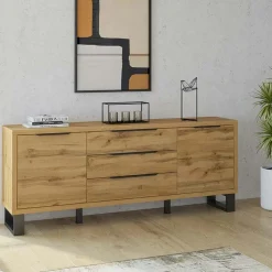 Garnero Arredamenti Credenze Moderne|Madie Moderne-Credenza 201x83h cm 2 ante 3 cassetti  moderna quercia metallo nero Petra