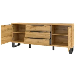 Garnero Arredamenti Credenze Moderne|Madie Moderne-Credenza 201x83h cm 2 ante 3 cassetti  moderna quercia metallo nero Petra