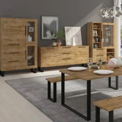 Garnero Arredamenti Credenze Moderne|Madie Moderne-Credenza 201x83h cm 2 ante 3 cassetti  moderna quercia metallo nero Petra