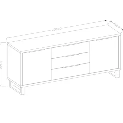 Garnero Arredamenti Credenze Moderne|Madie Moderne-Credenza 201x83h cm 2 ante 3 cassetti  moderna quercia metallo nero Petra