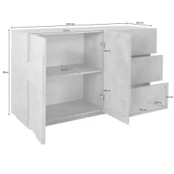 Garnero Arredamenti Credenze Moderne|Madie Moderne-Credenza 143x86h cm 2 ante 3 cassetti moderna Zenzero Gihome® Cemento