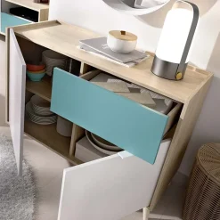 Garnero Arredamenti Credenze Moderne|Madie Moderne-Credenza 105x75h cm 2 ante 1 cassetto rovere grigio bianco petrolio Dominic