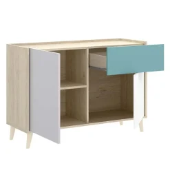 Garnero Arredamenti Credenze Moderne|Madie Moderne-Credenza 105x75h cm 2 ante 1 cassetto rovere grigio bianco petrolio Dominic