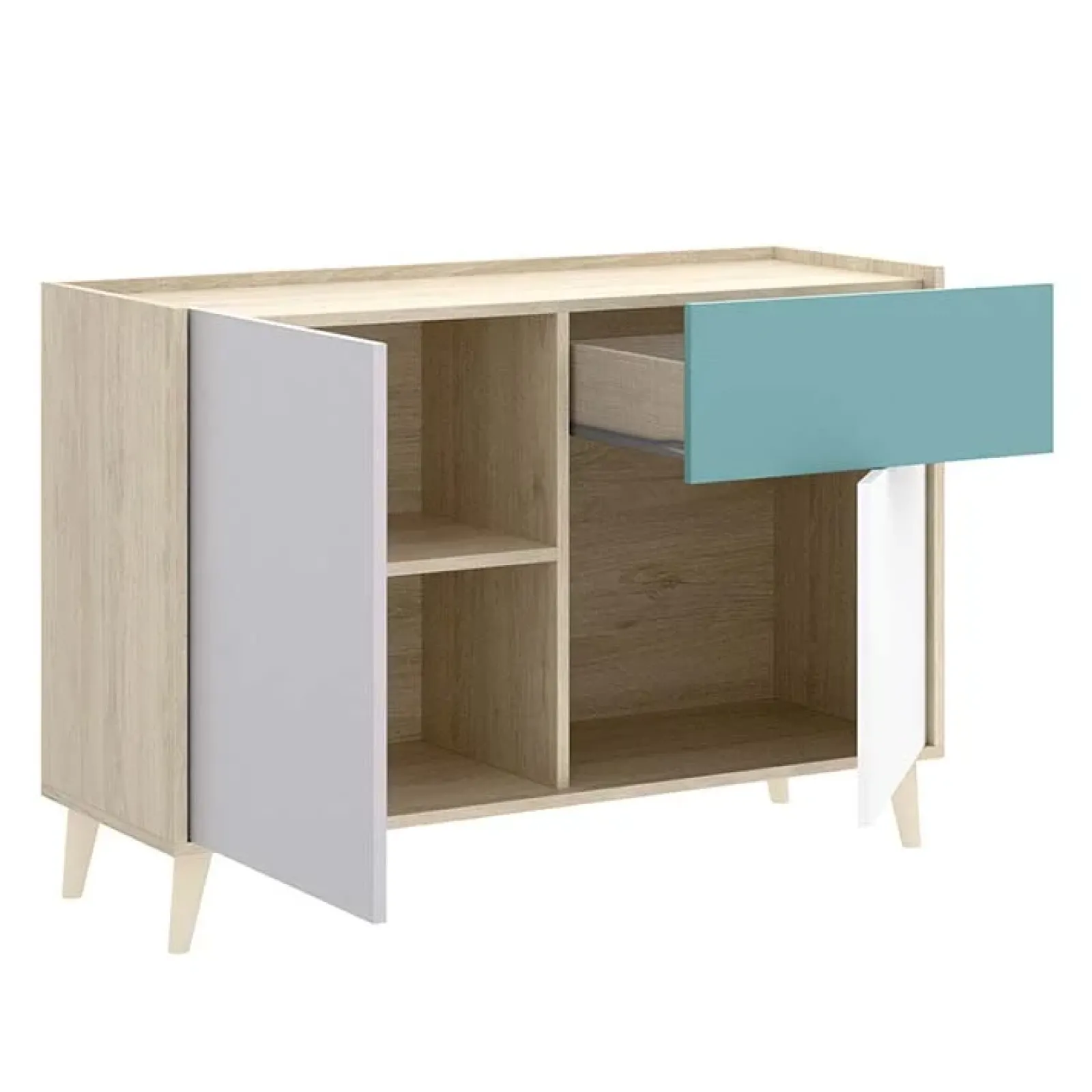 Garnero Arredamenti Credenze Moderne|Madie Moderne-Credenza 105x75h cm 2 ante 1 cassetto rovere grigio bianco petrolio Dominic