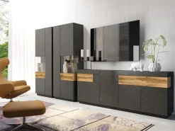 Garnero Arredamenti Credenze Moderne|Madie Moderne-Credenza 219x85h cm 4 ante 2 cassetti moderna antracite rovere Bahama Antracite - Rovere Rustico