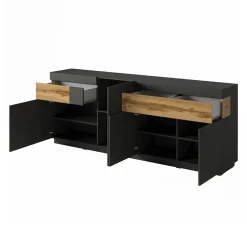 Garnero Arredamenti Credenze Moderne|Madie Moderne-Credenza 219x85h cm 4 ante 2 cassetti moderna antracite rovere Bahama Antracite - Rovere Rustico